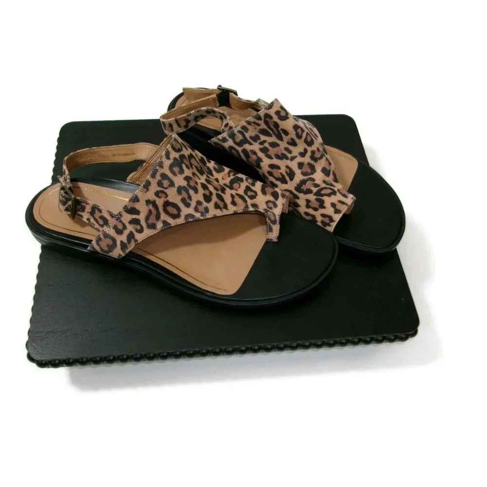 Vionice Womens Ella Toffee Leather Leopard Print Sandals Shoes Size 10 M - Picture 5 of 16